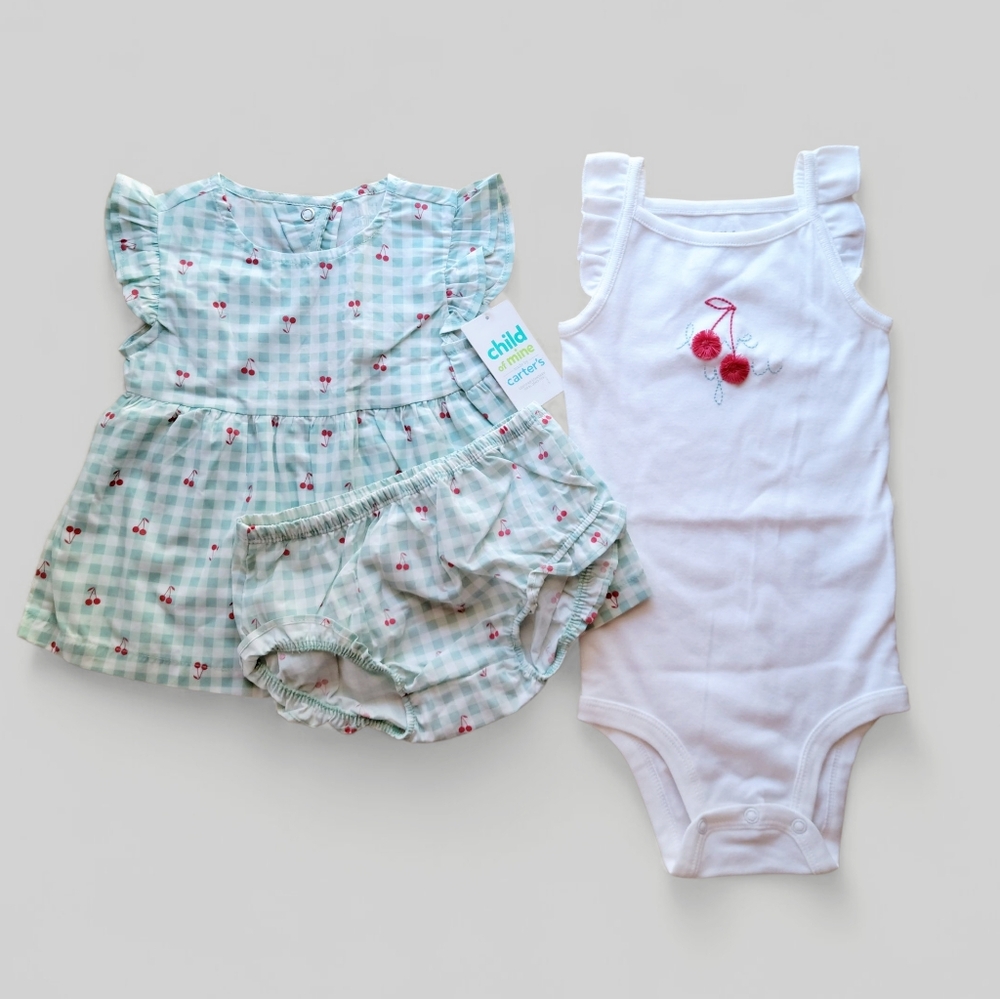 Carter's Child of Mine Baby Girl Sleeveless Bodysuit, Ruffle Top & Shorts - 18M